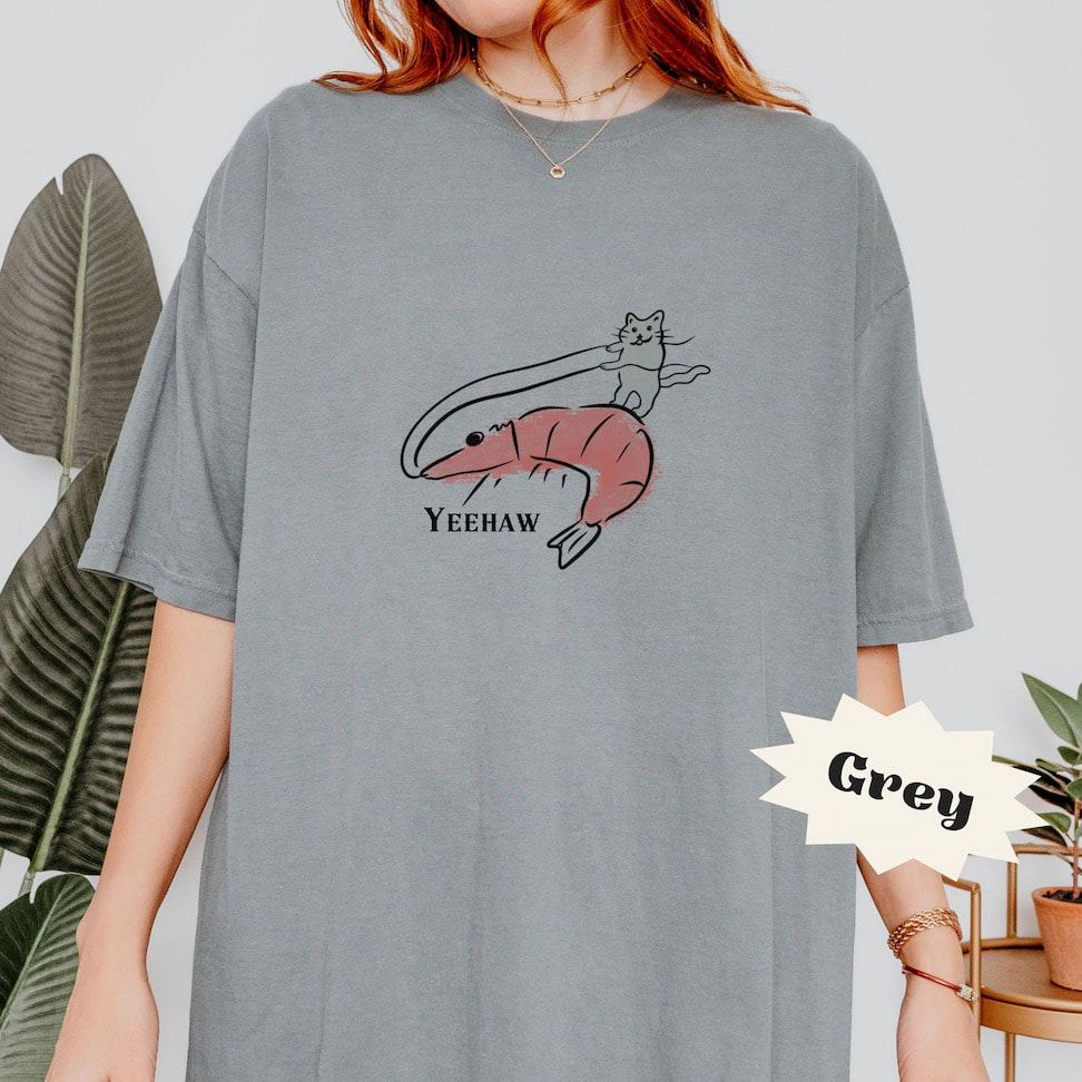 Yeehaw Funny Cat Riding Shrimp Meme Comfort Colors Tee Yeehaw Funny Cat Riding Shrimp Meme Comfort Colors Tee