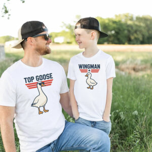 Custom Daddy And Me Outfit Funny Goose And Wingman T-shirt