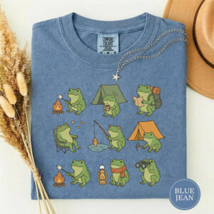 Cute Frog Camping Funny Outdoor Adventure Comfort Colors Tee PersonalizedShirts.net