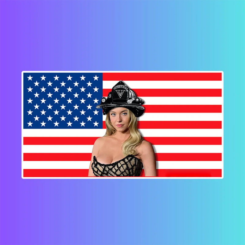 Sydney Sweeney Firefighter Helmet America Flag