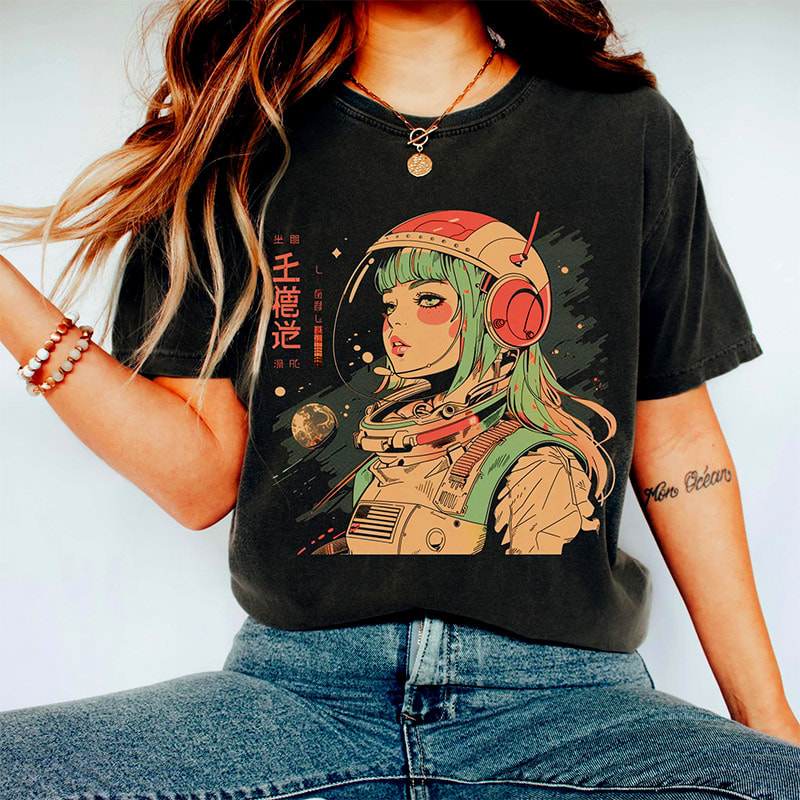 Japan 90s Anime Manga Space Girl Shirt Detailed Graphic