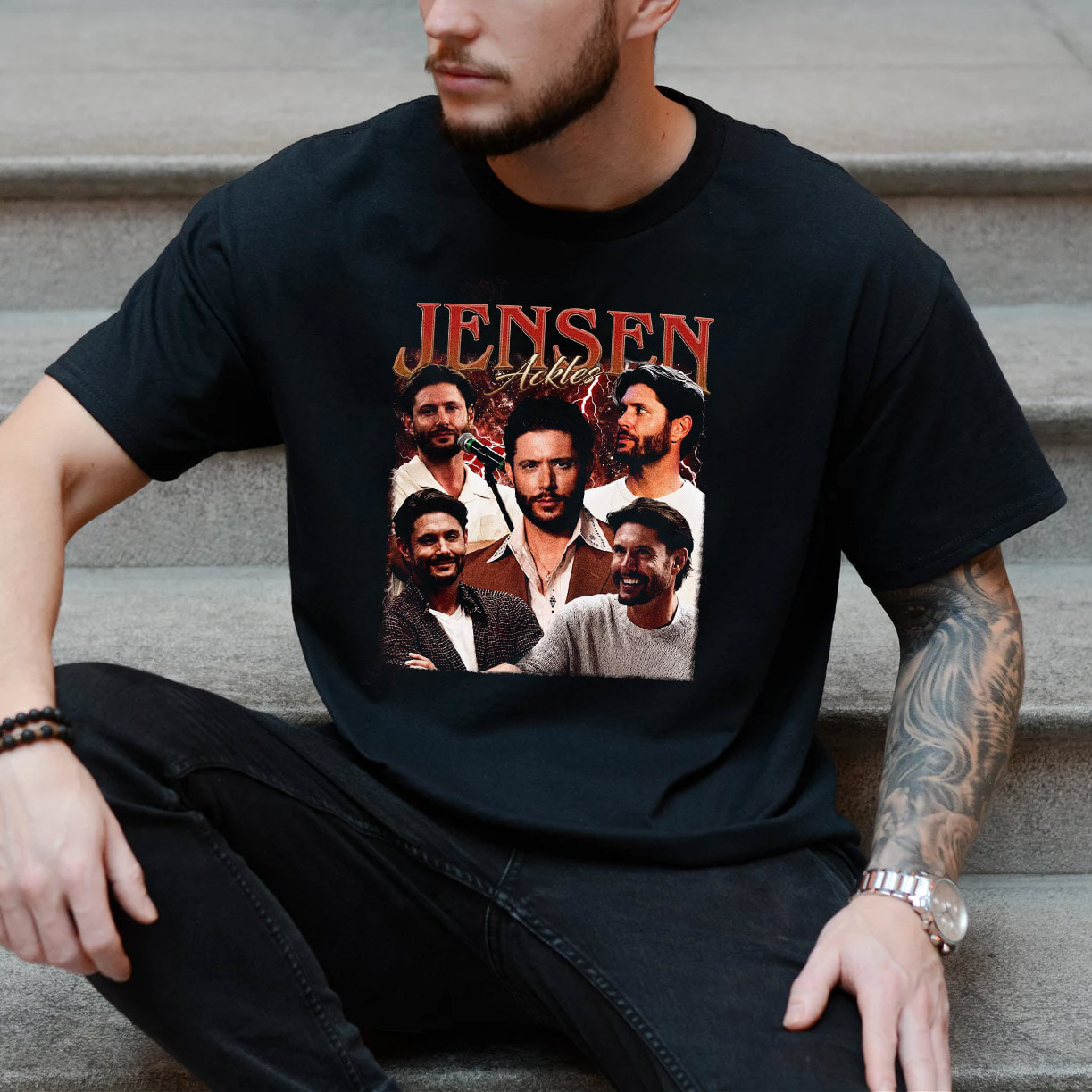 Jensen Ackles Fan Collection Vintage Style Shirt Collage