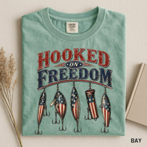 Hooked On Freedom Patriotic Fishing Comfort Colors Tee