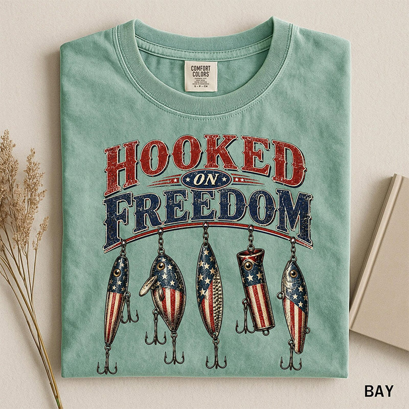 Hooked On Freedom Patriotic Fishing Comfort Colors Tee Hooked On Freedom Patriotic Fishing Comfort Colors Tee