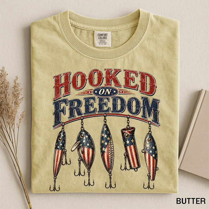 Hooked On Freedom Patriotic Fishing Comfort Colors Tee
