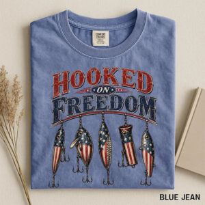 Hooked on Freedom Patriotic Fishing Comfort Colors Tee PersonalizedShirts.net