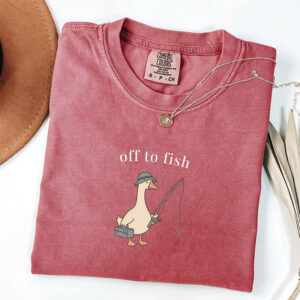 Off To Fish Funny Fishing Goose Comfort Colors Shirt PersonalizedShirts.net
