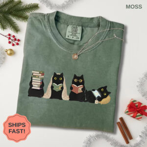 Black Cats Reading Book, Cat Bookish Gifts Comfort Colors Shirt