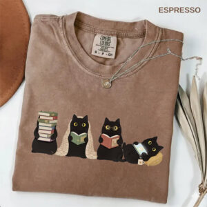 Black Cats Reading Book, Cat bookish gifts Comfort Colors Shirt 2 PersonalizedShirts.net