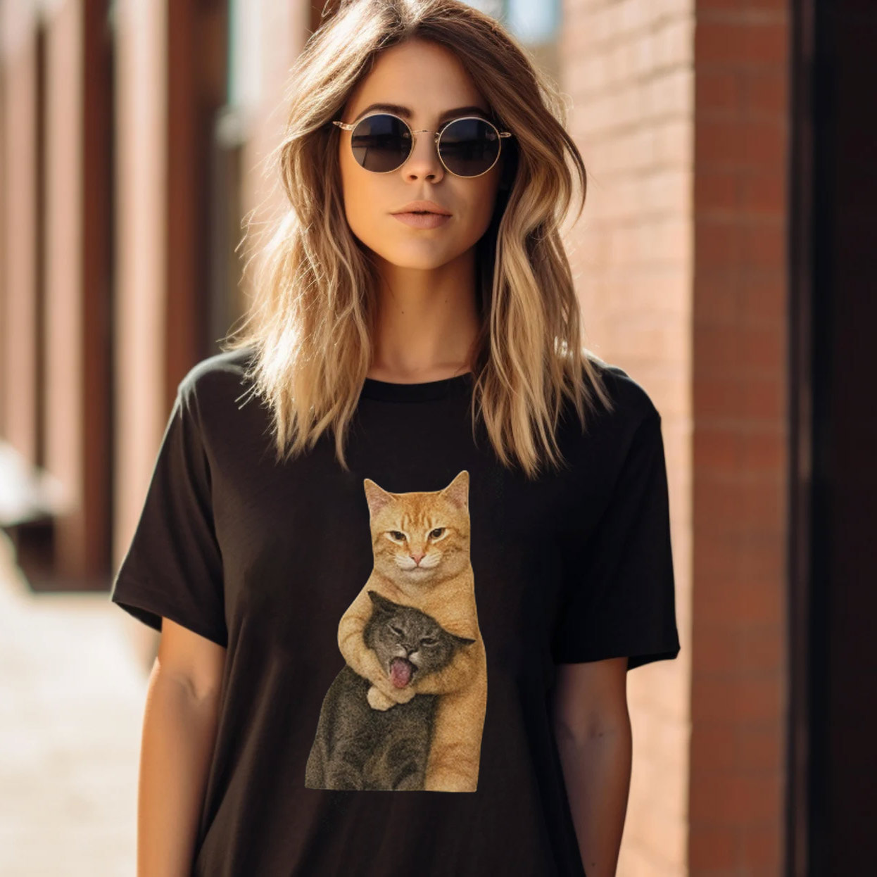 Funny Orange Cat And Gray Cat Meme Chaotic Cat Shirt