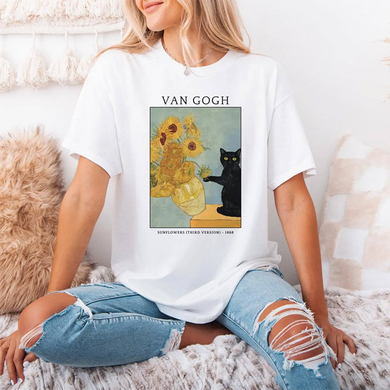 Van Gogh Sunflowers Black Cat Meme Shirt Van Gogh Sunflowers Black Cat Meme Shirt