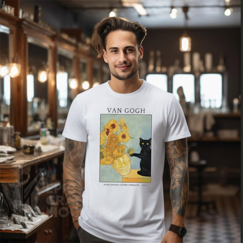 Van Gogh Sunflowers Black Cat Meme Shirt