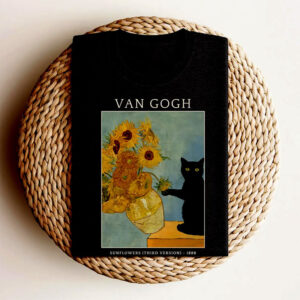 Van Gogh Sunflowers Black Cat Meme Shirt PersonalizedShirts.net