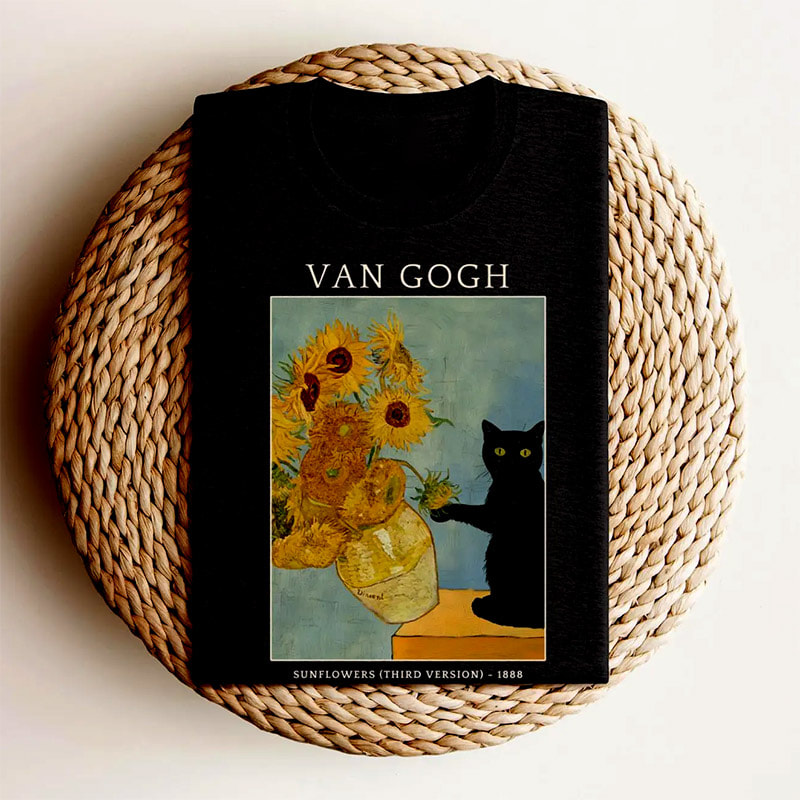 Van Gogh Sunflowers Black Cat Meme Shirt Van Gogh Sunflowers Black Cat Meme Shirt