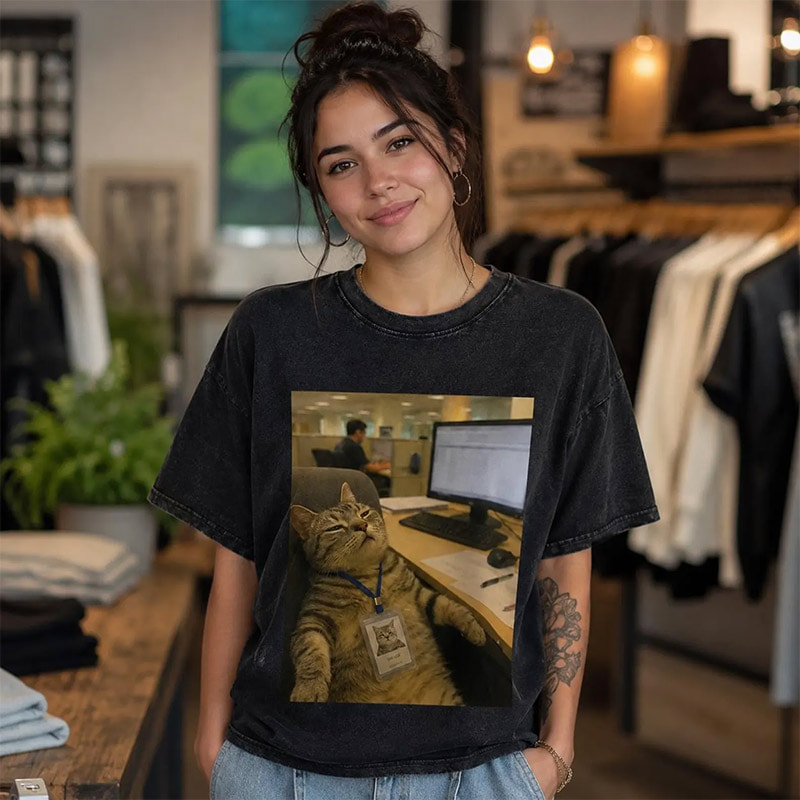 Funny Lazy Coworker Office Cat Shirt Mockup