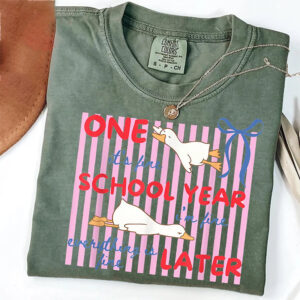 Striped One School Year Later Funny Goose Summer Comfort Colors Tee
