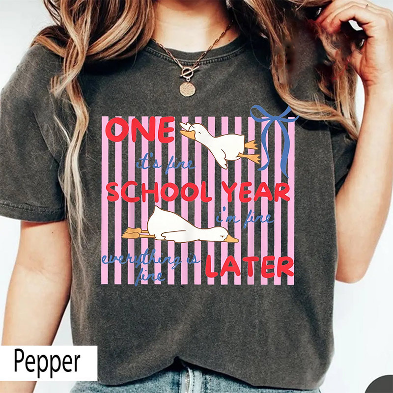 Striped One School Year Later Funny Goose Summer Comfort Colors Tee