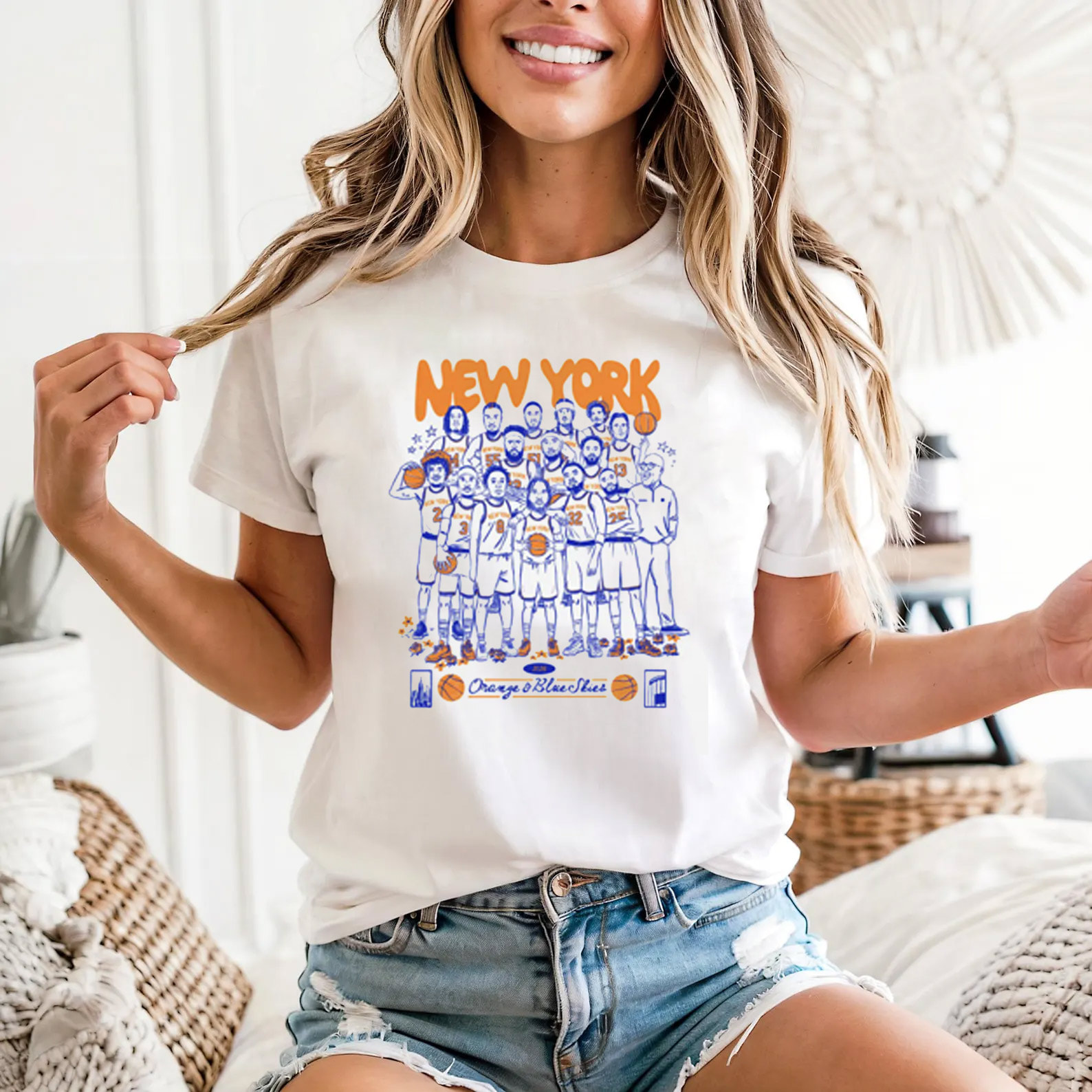 Basket New York Knicks Orange And Blue Skies Shirt