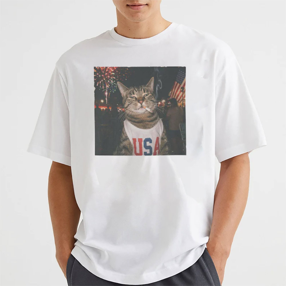 Funny Patriotic Smoking Cat Vintage 4th Of July Shirt