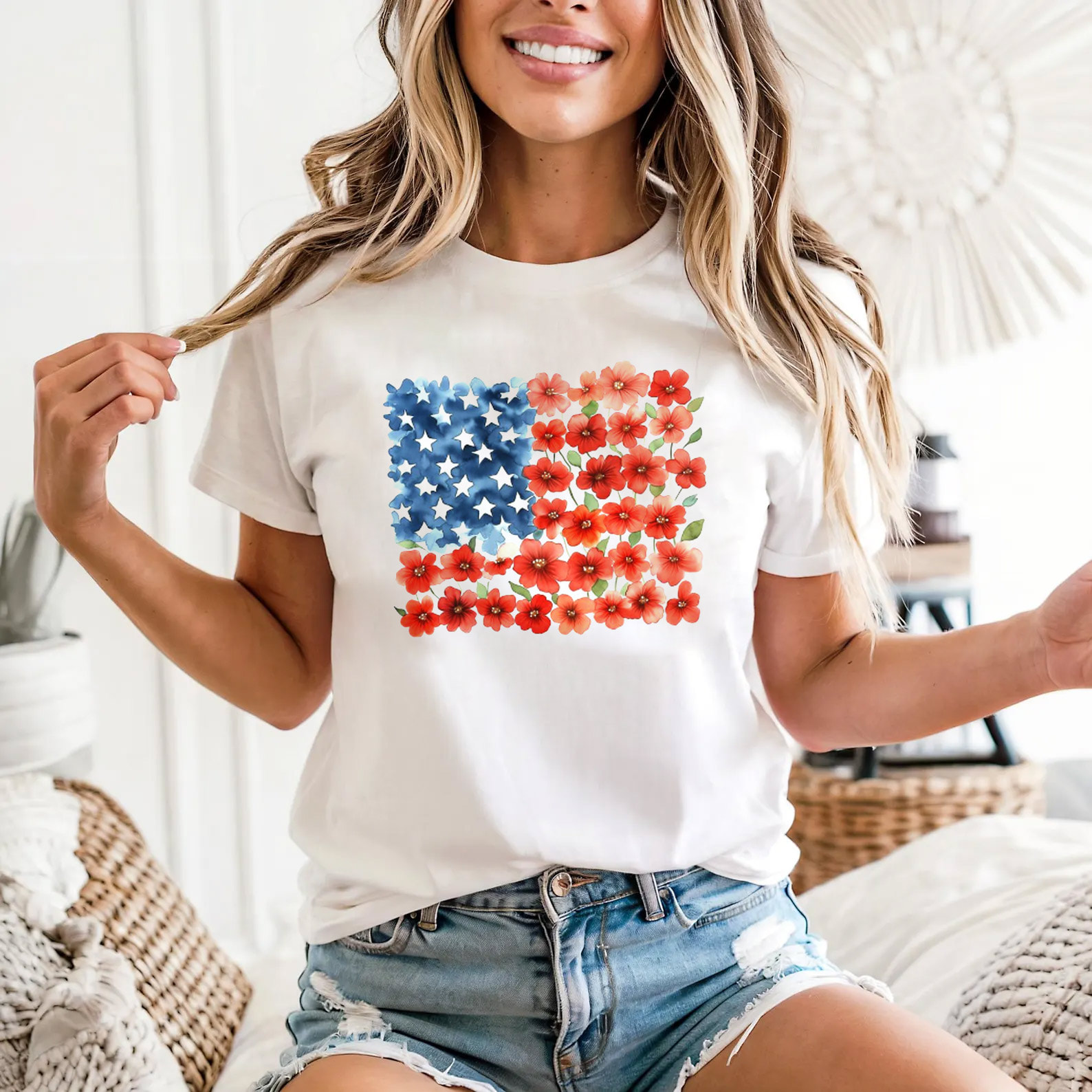 Floral American Flag 4th of July Shirt Floral American Flag 4th of July Shirt