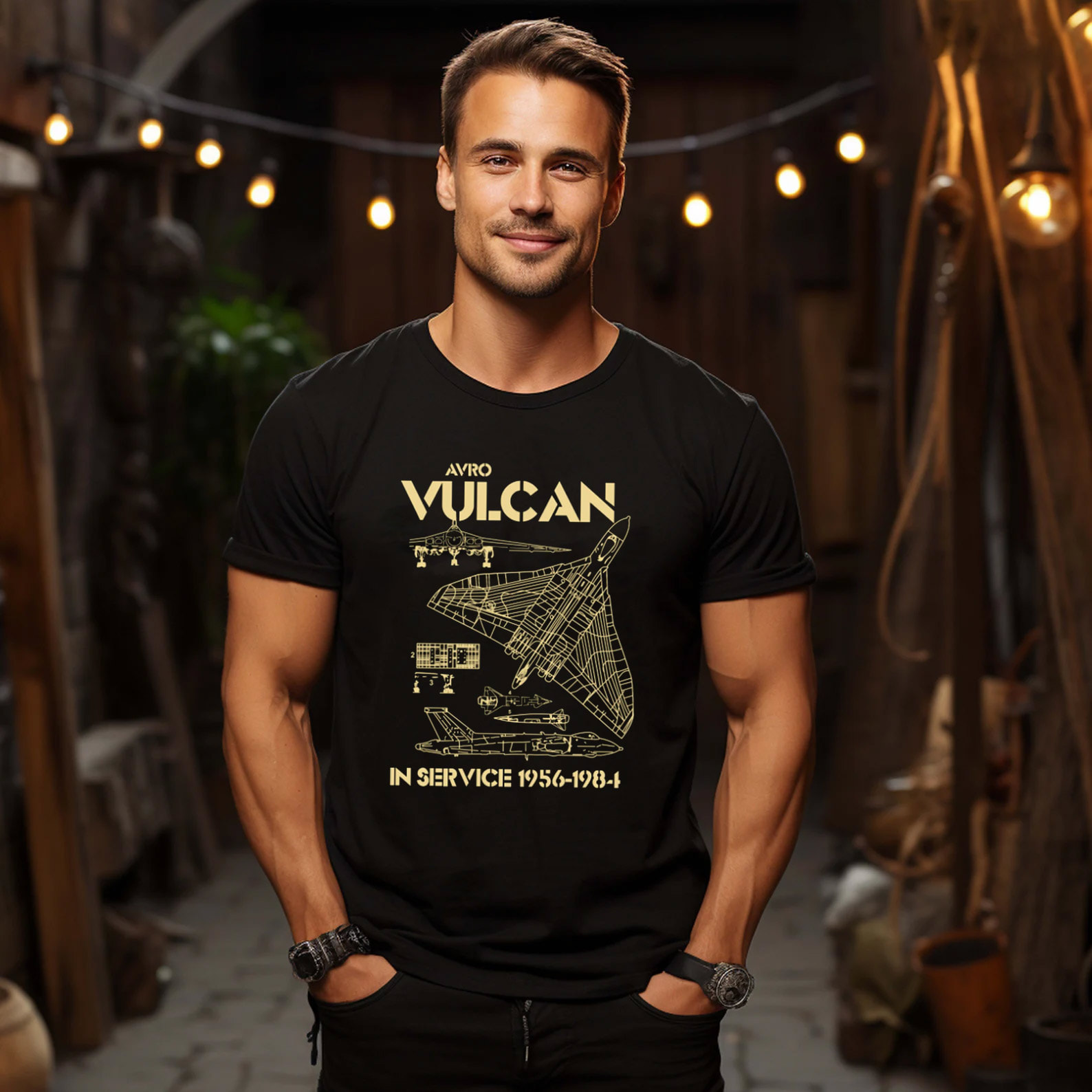 Avro Vulcan RAF Bomber Aircraft Blueprint Shirt Mockup
