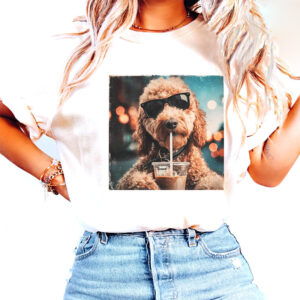 Cute Goldendoodle Drinking Iced Coffee Shirt