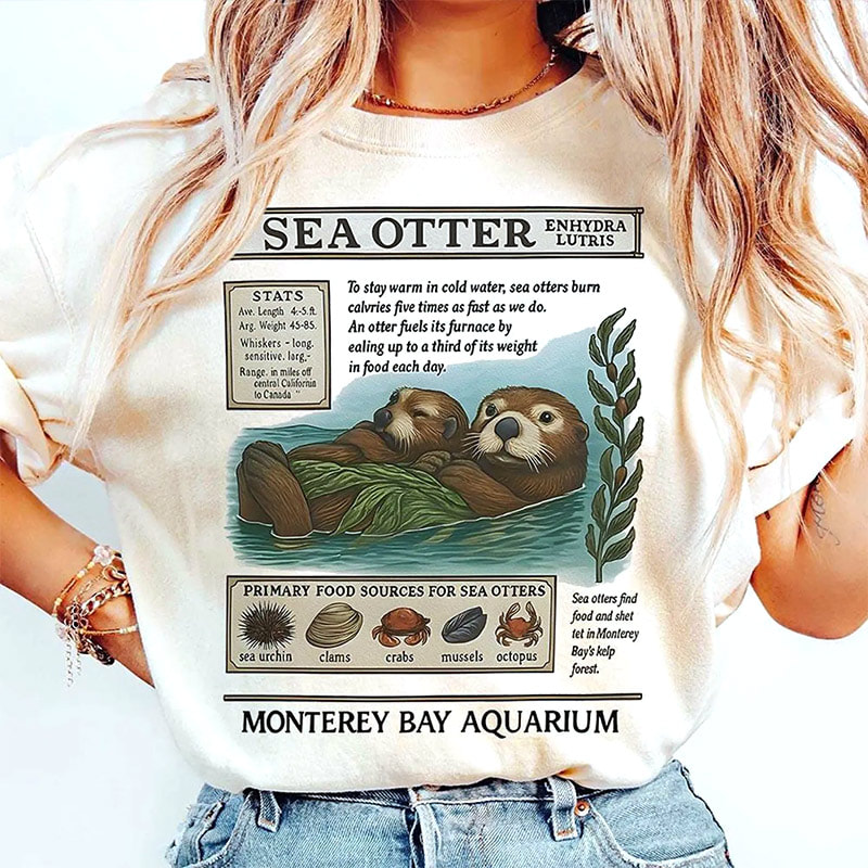 Vintage Sea Otters Monterey Bay Aquarium Shirt Graphic Detail