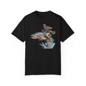 Cowboy Riding Rainbow Trout, Fishing Club Shirt