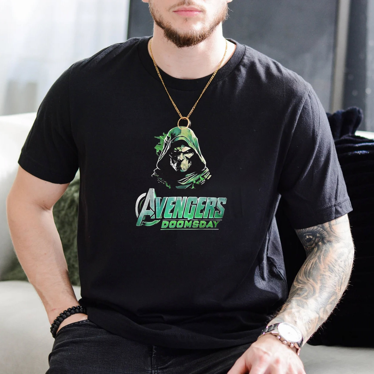 Marvel Avengers Doomsday Doctor Doom T-shirt Mockup on Model