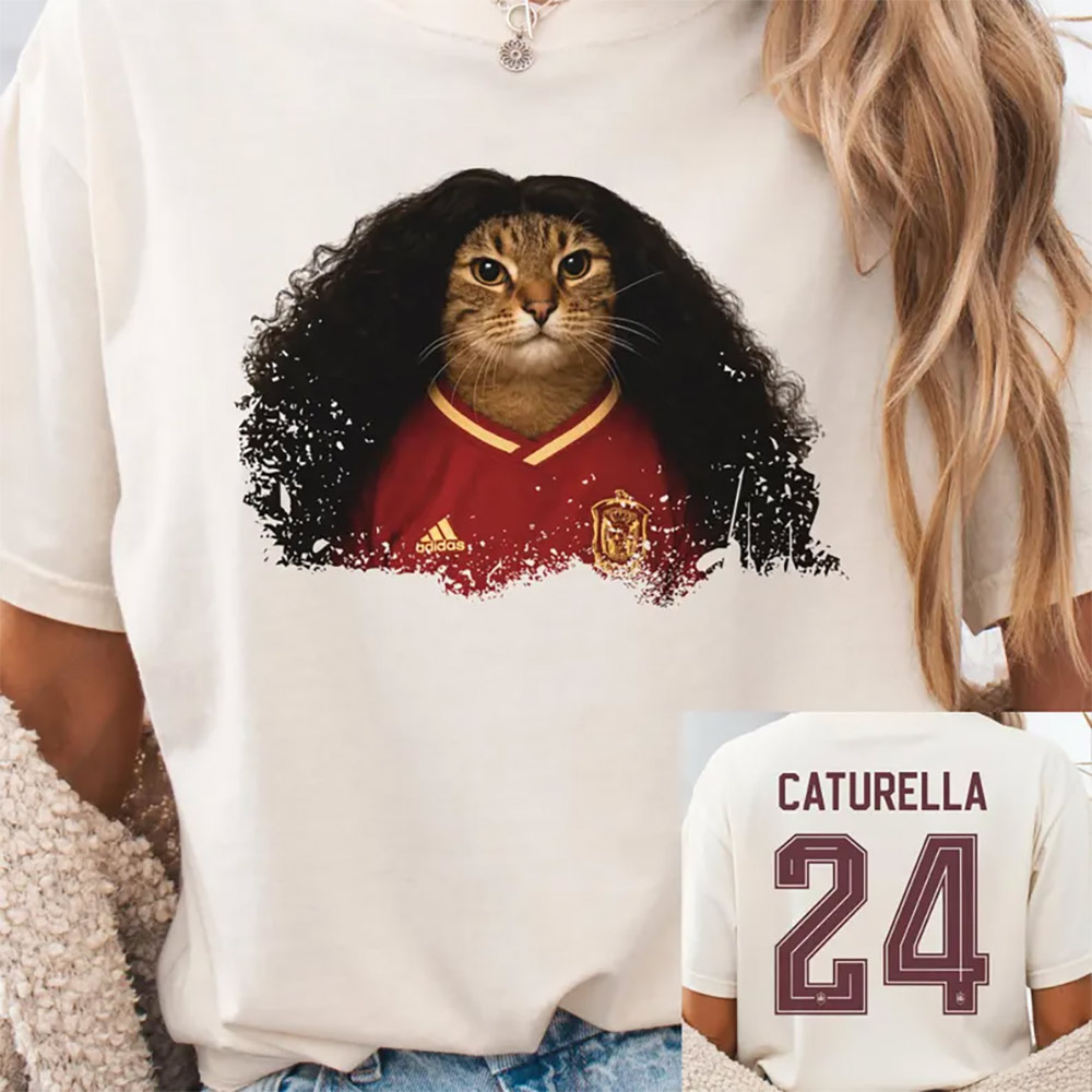 Spain Marc Cucurella Cat Face Meme Funny 2-sided Tee