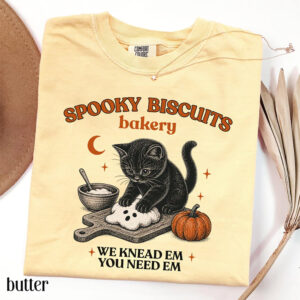 Spooky Biscuits Bakery, Halloween Kitty Baking Comfort Colors Shirt 2