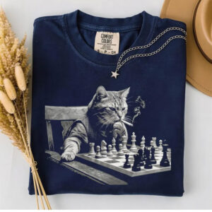 Smoking Cat Playing Chess funny chess Gifts Comfort Colors Shirt 2