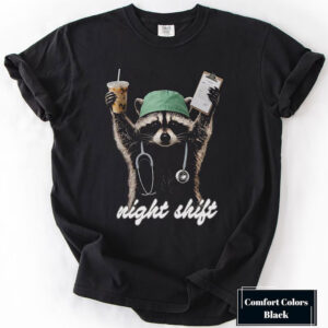 Night Shift Registered Nurse Raccoon Meme Comfort Colors Shirt 2