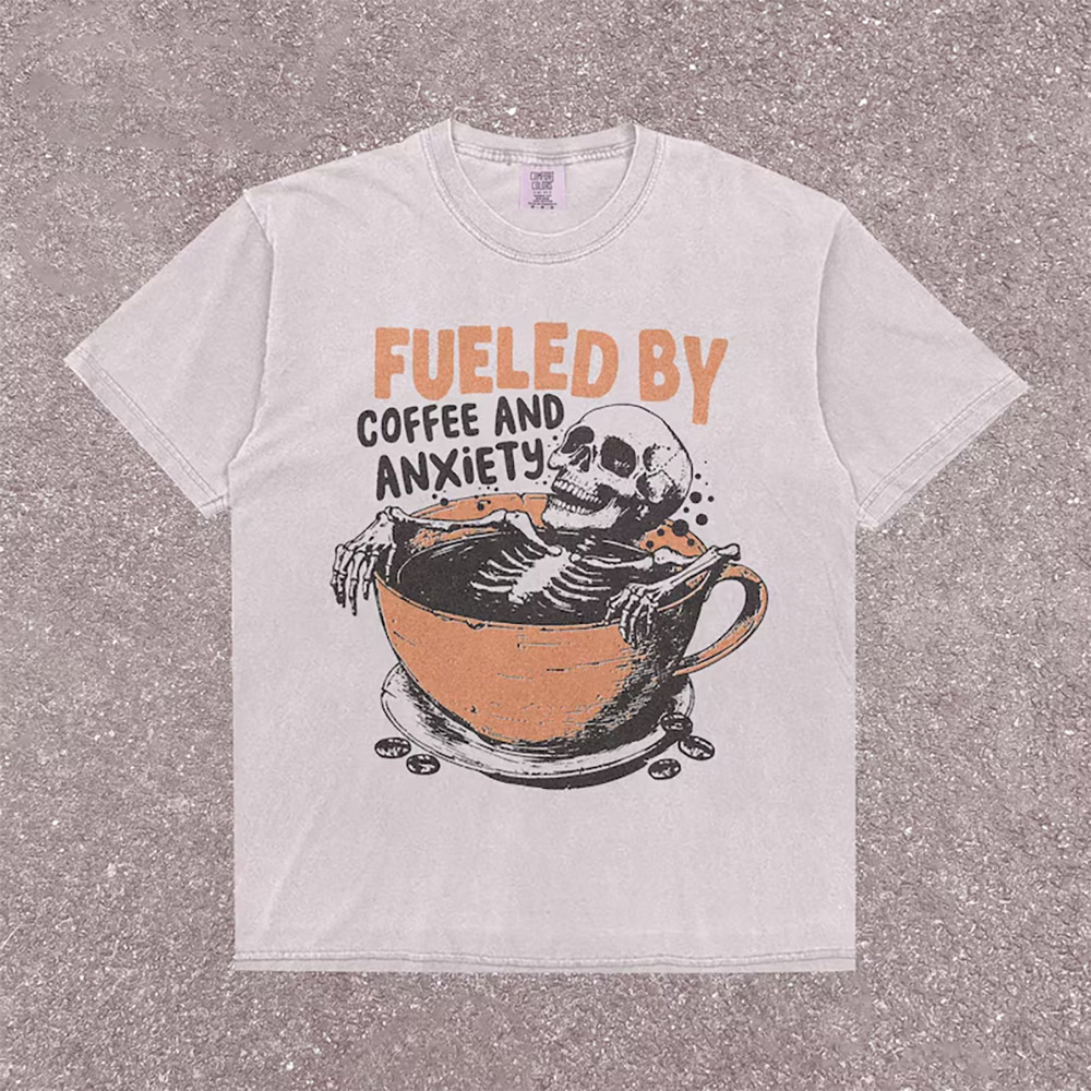 Fueled By Coffee And Anxiety Vintage Skeleton Coffee Lovers Comfort Colors Shirt